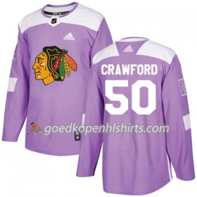 Chicago Blackhawks Corey Crawford 50 Adidas 2017-2018 Purper Fights Cancer Practice Authentic Shirt - Mannen